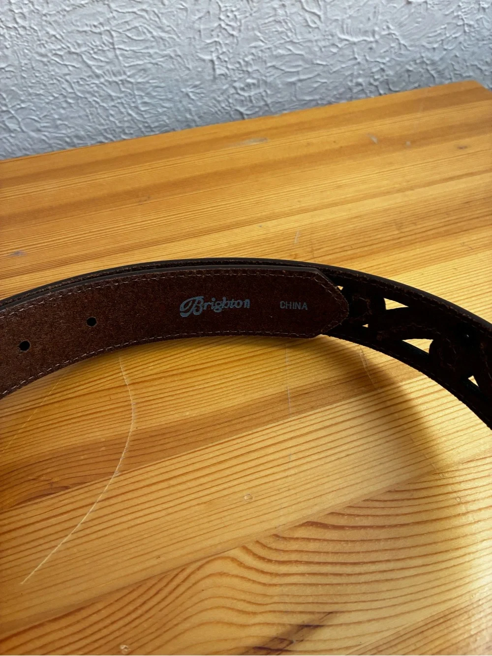 BRIGHTON Brown Leather laser cut belt and unique silver tone buckle